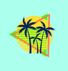 80s Retro Sci-fi Palm Trees On A Sunset