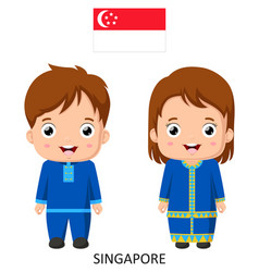 Cute Singapore Boy And Girl In National Clothes