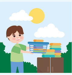 Boy Holding Laundry Basket