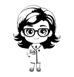 Cute Cartoon Doctor Girl In Glasses On White