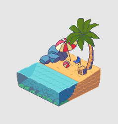 Isometric Pixel Art Beach Scene