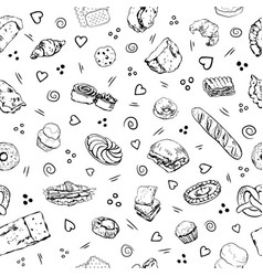 Bakery Items Black And White Pattern With Doodle