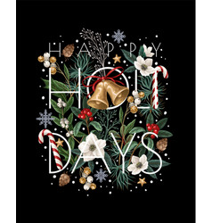 Christmas Card With Botanical Plants Flowers