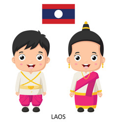 Cute Laos Boy And Girl In National Clothes