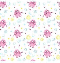 Cute Pattern With Pink Funny Monsters Seamless