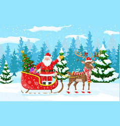 Christmas Santa Claus Rides Reindeer Sleigh