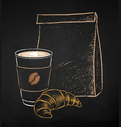 Chalked Coffee Cup And Croissant With Paper Bag