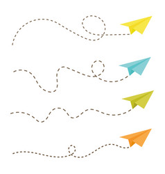 Set Of Paper Airplane With Dotted Line