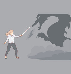 Brave Business Woman Fights With Imaginary Dragon