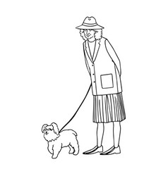 Old Woman Walking With Dog