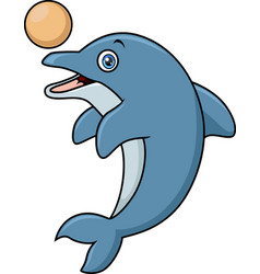 Cute Blue Dolphin Cartoon Playing Ball