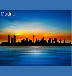 Silhouette Of Madrid City On The Sunset