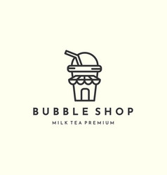 Bubble Tea Shop With Line Art Style Logo Icon