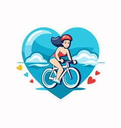 Cyclist Woman Riding Bike In Heart Shape