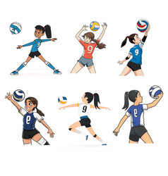 Set Of A Young Girls Throwing Volleybal Playing