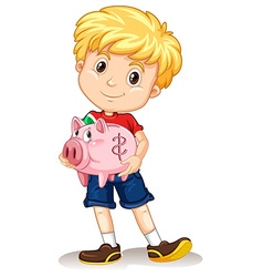 Little Boy Holding Piggy Bank