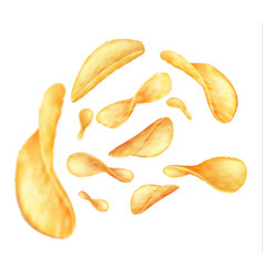 Background With Flying Golden Potato Chips