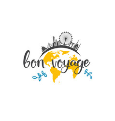 Bon Voyage Travel Icon Hand Drawn Lettering