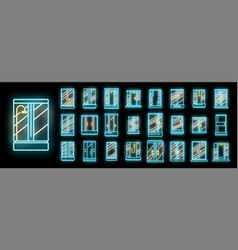 Shower Stall Icons Set Neon