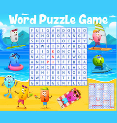 Word Search Puzzle Game With Vitamins On Beach