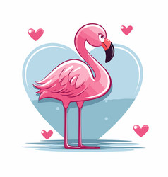 Pink Flamingo On Blue Heart Background In Cartoon