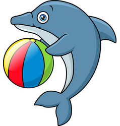 Cute Blue Dolphin Cartoon Playing Beach Ball