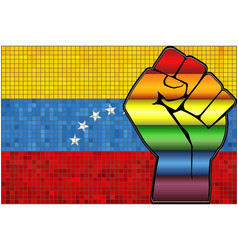 Shiny Lgbt Protest Fist On A Venezuela Flag