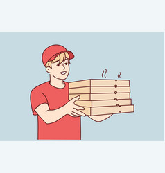 Smiling Deliveryman With Pizza Boxes