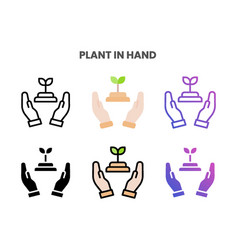 Plant In Hand Icons Set With Different Styles