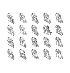 Repair Worker Engineer Man Isometric Icons Set