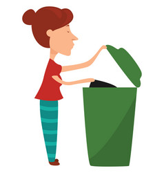 Woman Taking Out Trash On White Background