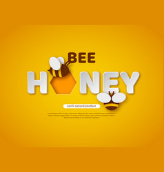 Bee Honey Typographic Design Paper Cut Style