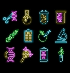 Dna Genetic Engineering Icons Set Neon