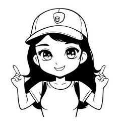 Cute Cartoon Girl In Baseball Cap And T-shirt