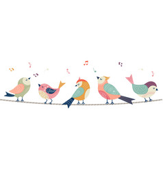 Singing Birds Banner Abstract Folk Bird Sitting