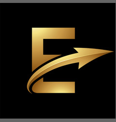 Gold Uppercase Letter E Icon With A Glossy Arrow