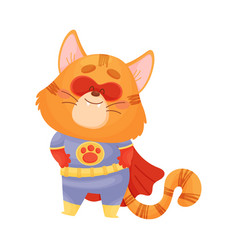 Cartoon Cat Superhero Holds His Hands On His Belt