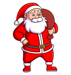 Happy Santa Claus Is Standing And Holding The Big