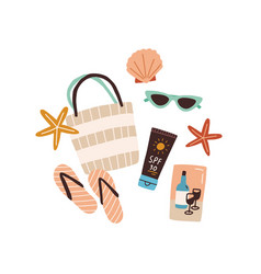 Beach Bag Or Purse With Sunglasses Flip-flops