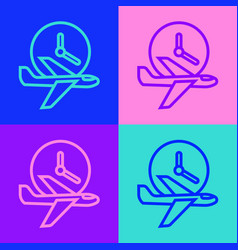 Pop Art Line Flight Time Icon Isolated On Color