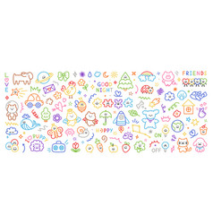 Cute Colorful Kid Doodle Icons Set Hand Drawn