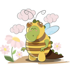 Dinosaur Dressed As A Bee Collects Flowers