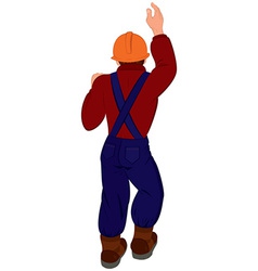 Cartoon Man In Hard Hat Back View