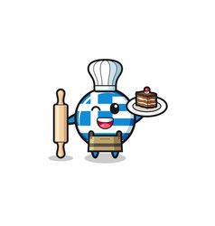 Greece As Pastry Chef Mascot Hold Rolling Pin