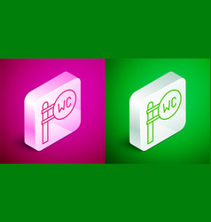 Isometric Line Toilet Icon Isolated On Pink