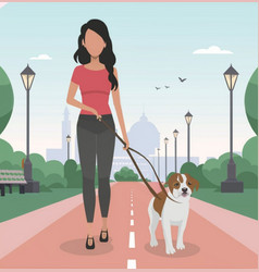 Cartoon Background Of A Woman Walk With Puppy