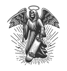 Grim Reaper Angel With Skateboard Engraving