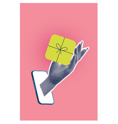 Halftone Hand With Gift Box