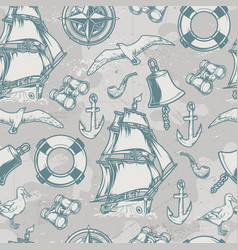 Marine Elements Monochrome Seamless Pattern