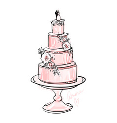 Multi-tiered Wedding Cake On A Stand Decorated